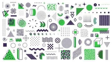 Abstract geometric Memphis green shapes, figures vector