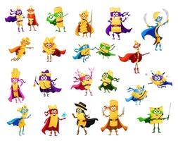 Cartoon italian pasta cute superhero characters vector