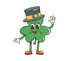 Cartoon retro shamrock trefoil clover character vector