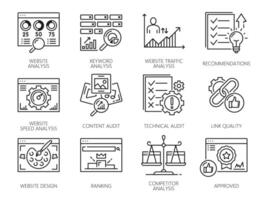 Web audit icons of website SEO analysis vector