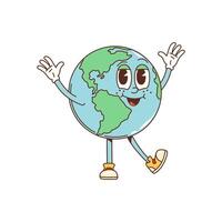 Cartoon groovy globe character, vector retro Earth