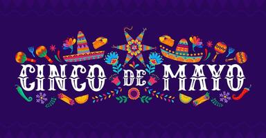 Mexican Cinco de Mayo holiday banner with flowers vector