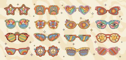 retro maravilloso miedoso Gafas de sol, hippie gafas vector