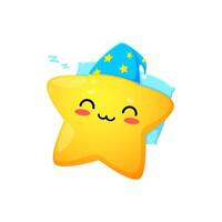 Cartoon cute cheerful kawaii star slumbers in bed vector