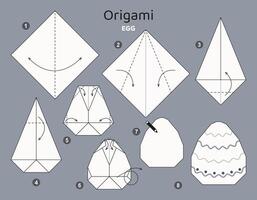 Easter egg origami scheme tutorial moving model. Origami for kids. Step by step how to make a cute origami egg. Vector illustration.