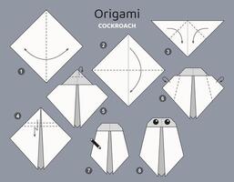 cucaracha origami esquema tutorial Moviente modelo. origami para niños. paso por paso cómo a hacer un linda origami insecto. vector ilustración.