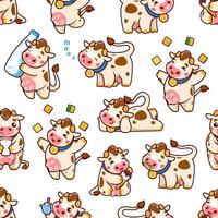 Cartoon cute cow characters in pattern background vector