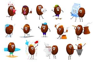 Cartoon cheerful happy coffee bean characters vector