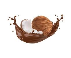 Chocolate yogurt or cream wave splash with coconut vector