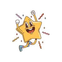 Cartoon star groovy character, happy retro twinkle vector