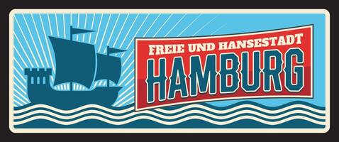 Hamburg German city retro travel plate sign vector