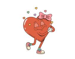 Cartoon retro valentine girl heart with dreams vector