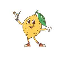Cartoon retro lemon fruit groovy comic character vector