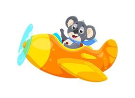 Baby animal character on plane, koala kid pilot vector