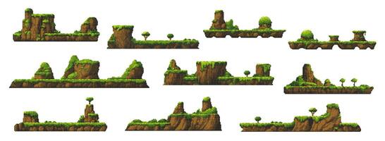 8bit arcade pixel art game forest jungle platforms vector