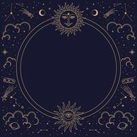 Astrology frame, mystic tarot and bohemian pattern vector