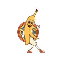 Cartoon groovy banana character, psychedelic fruit vector