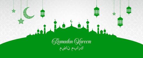 Ramadán kareem fiesta bandera, mezquita silueta vector