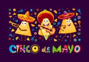 Mexican nachos characters, Cinco de Mayo banner vector