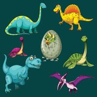 Cartoon dinosaurs and eggs on a green background. vector