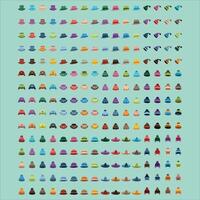 A set of hats and hats in different colors. vector