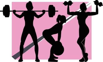 A silhouette of three women doing different exercises. vector