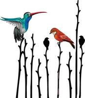 A group of birds sitting on a branch. vector