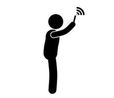 stick figure vector illustration looking for wifi signal, no wifi signal