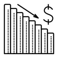 Price drop, black line vector icon, finance and price chart sign, pictogram of sales and discounts