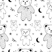 Cute kawaii bears, black and white seamless pattern, print in scandinavian style vector