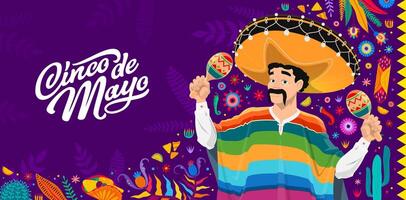 Cinco De Mayo banner with Mexican mariachi man vector