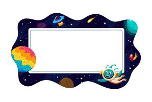 Cartoon galaxy space kid frame or border with ufo vector