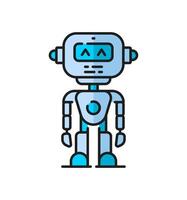 Robot cyborg line icon, cartoon robotic android vector