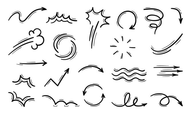 Movement and motion lines, arrows, curve waves