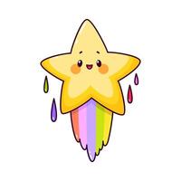 Cartoon cute funny kawaii star with rainbow trail vector