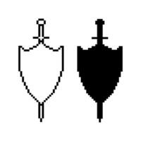 pixel art shield sword icon vector