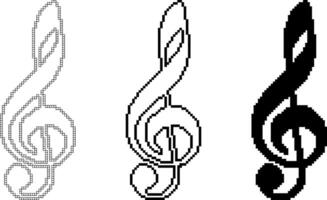 black white pixel art g clef icon vector