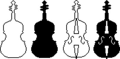 pixel art violin icon set vector