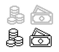 pixel art money icon set vector