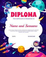Kids diploma with spaceman boy, alien and planets vector
