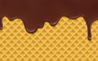 Realistic chocolate drip melting on wafer vector