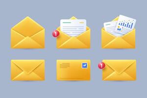 3d yellow envelope email letter message icon vector