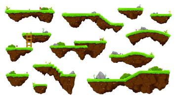 Cartoon isolated ground and grass game platforms vector