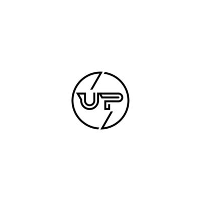 UP bold line concept in circle initial logo design in black isolated
