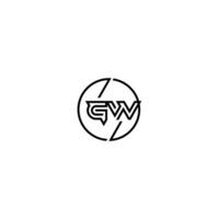 gw negrita línea concepto en circulo inicial logo diseño en negro aislado vector