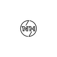 NH bold line concept in circle initial logo design in black isolated vector