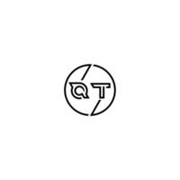 QT bold line concept in circle initial logo design in black isolated vector
