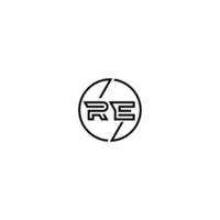 RE bold line concept in circle initial logo design in black isolated vector