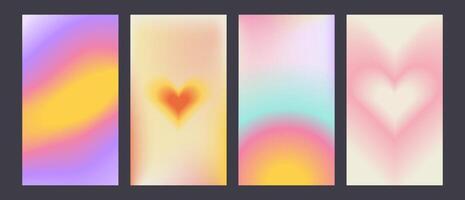 Y2k Trendy Aesthetic abstract gradient pink background with translucent aura hearts and shapes blurred pattern. Social media stories highlight templates for digital marketing for stories vector