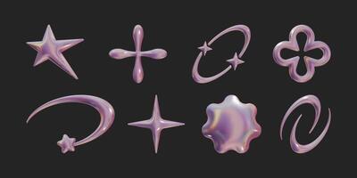 conjunto de y2k geométrico 3d hacer holográfico formas de moda retro futurista diseño elementos, infografía formas moderno concepto con símbolos y objetos, estrella, corazón vector ilustración para ui y ux